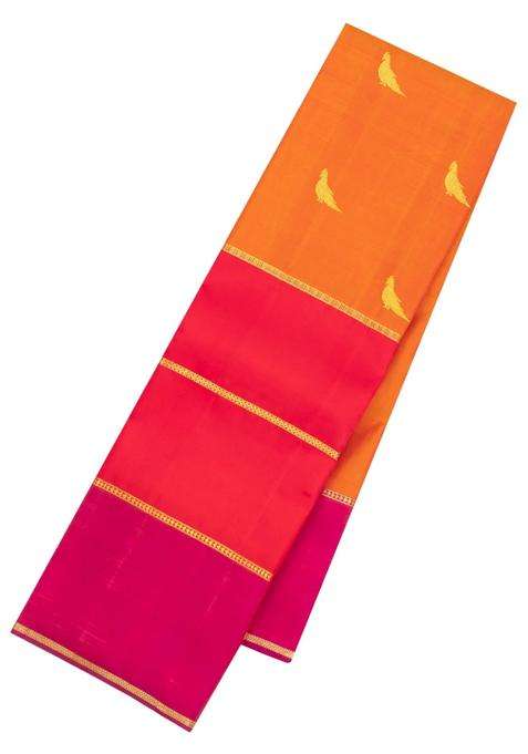 Orange Handloom Kanchipuram Silk Saree With Zari Buttas With Buttas And Brocade Design For Women