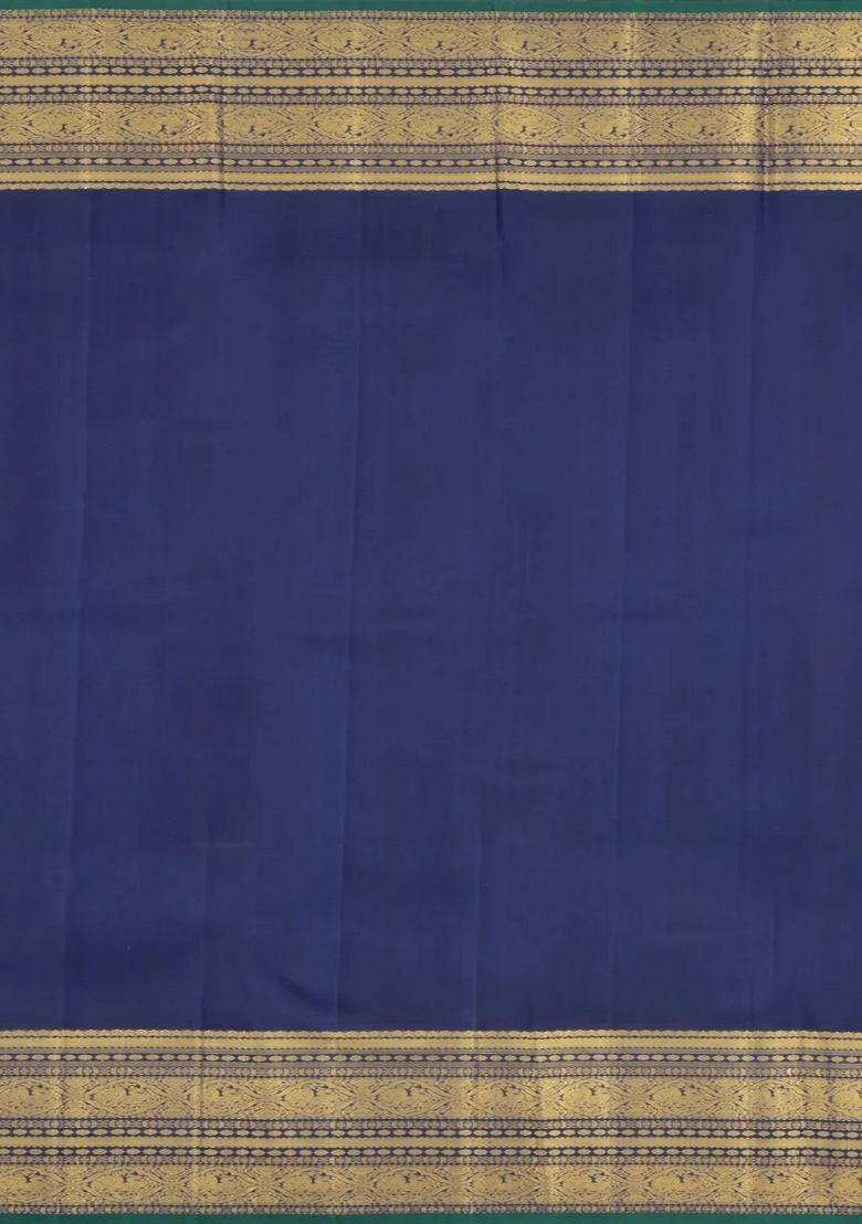 Cream Handloom Korvai Kanchipuram Silk Saree With Diagonal Stripes With Korvai And Temple Border Design For Women - Indya
