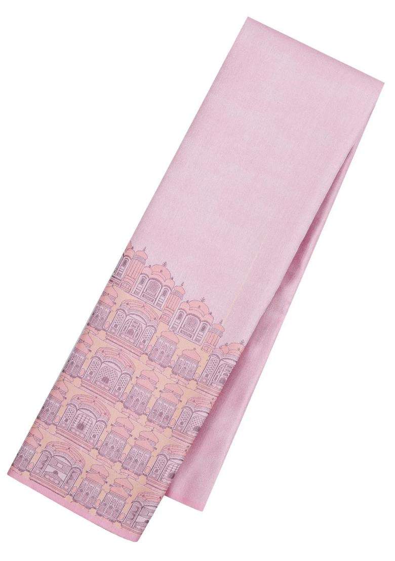 Dusty Pink Handloom Kanchipuram Silk Saree With Palace Border With Traditional Woven Design For Women - Indya