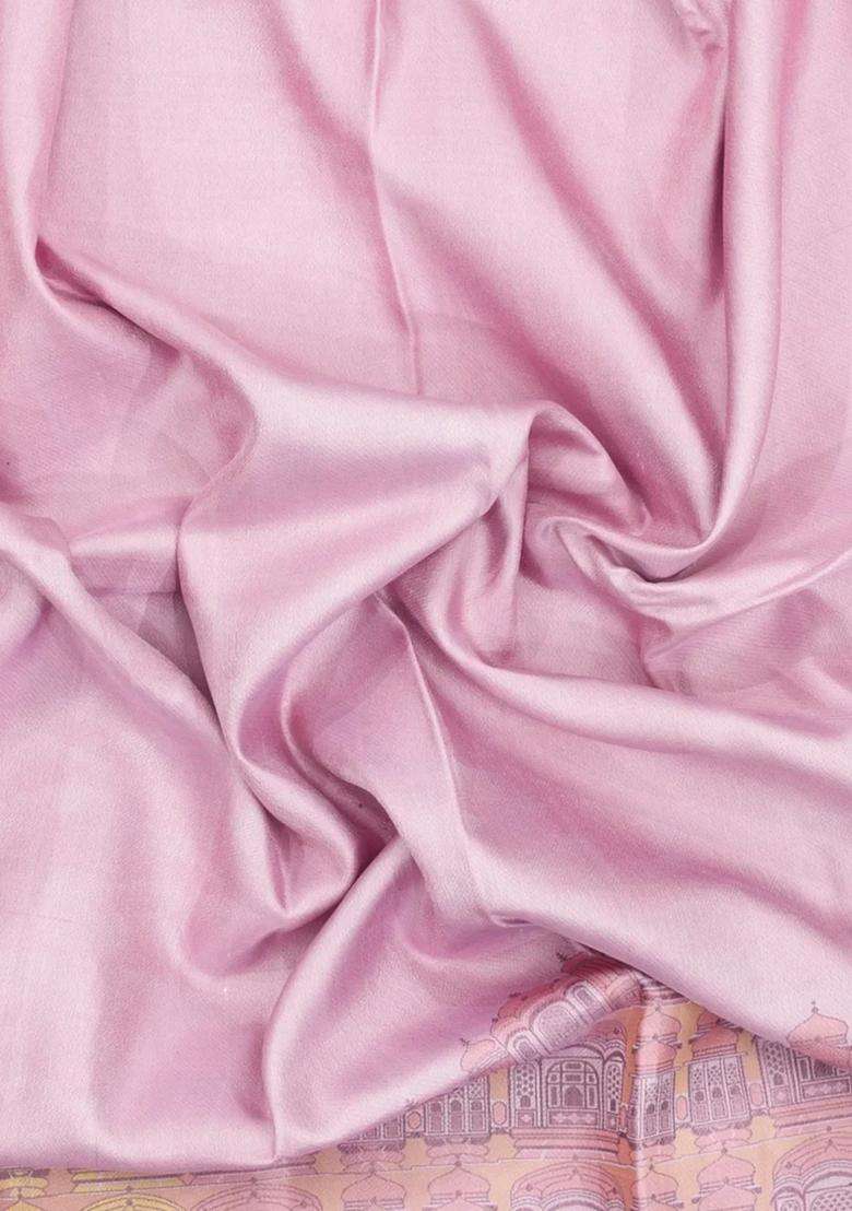 Dusty Pink Handloom Kanchipuram Silk Saree With Palace Border With Traditional Woven Design For Women - Indya