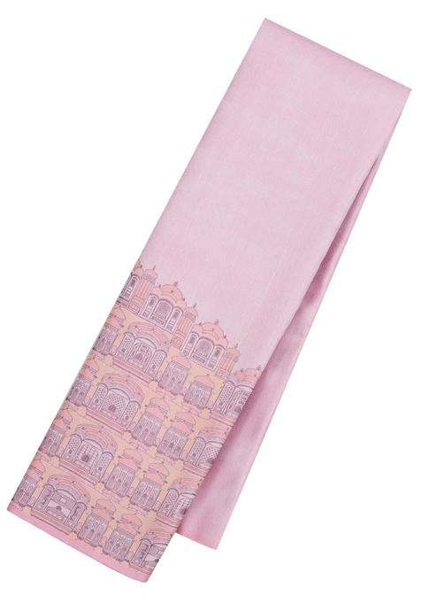 Dusty Pink Handloom Kanchipuram Silk Saree With Palace Border With Traditional Woven Design For Women