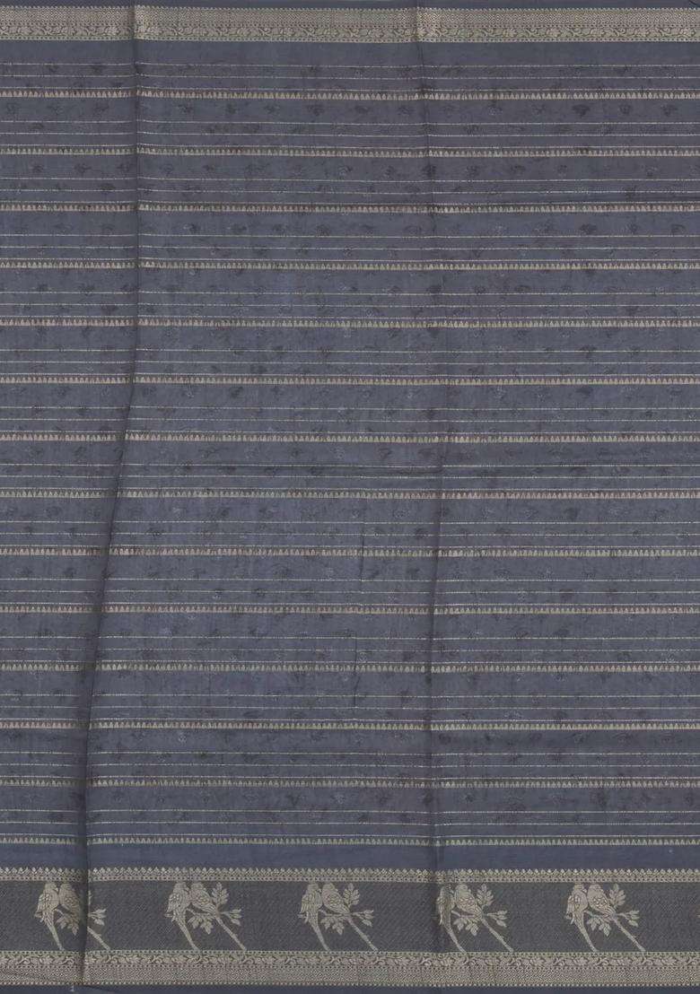 Off White Printed Synthetic Dupion Art Silk Saree With Zari Stripes Border For Women - Indya