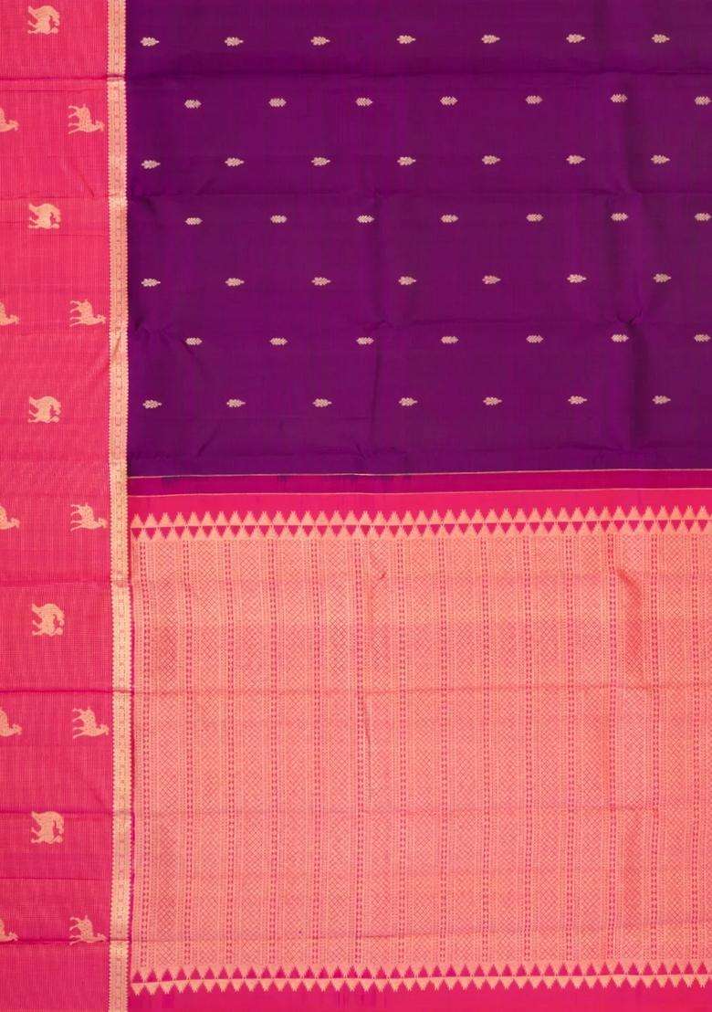 Magenta Handloom Kanchipuram Silk Saree With Buttas With Buttas And Brocade Design For Women - Indya