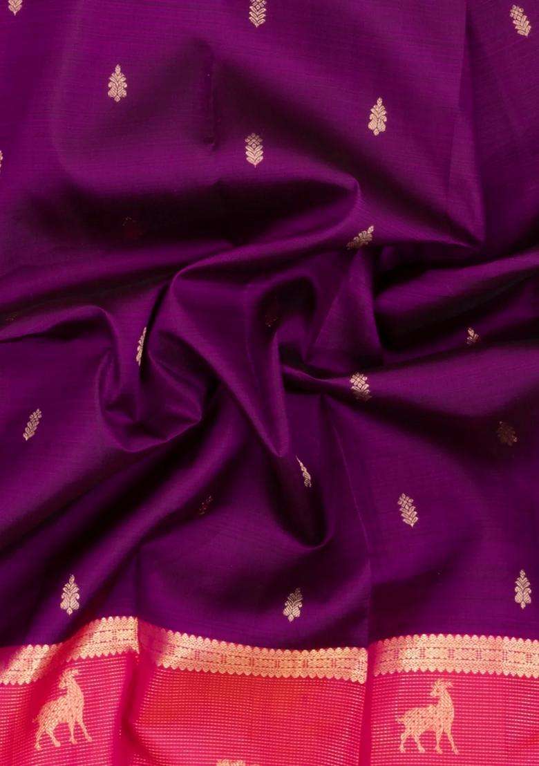 Magenta Handloom Kanchipuram Silk Saree With Buttas With Buttas And Brocade Design For Women - Indya