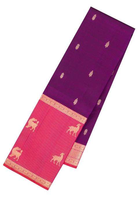 Magenta Handloom Kanchipuram Silk Saree With Buttas With Buttas And Brocade Design For Women