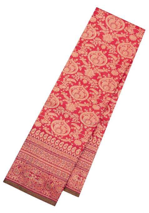 Red Handloom Kanchipuram Silk Saree With Floral Zari Motifs With Buttas And Brocade Design For Women