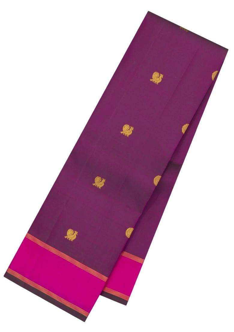 Magenta Handloom Kanchipuram Silk Saree With Zari Buttas With Buttas And Brocade Design For Women - Indya