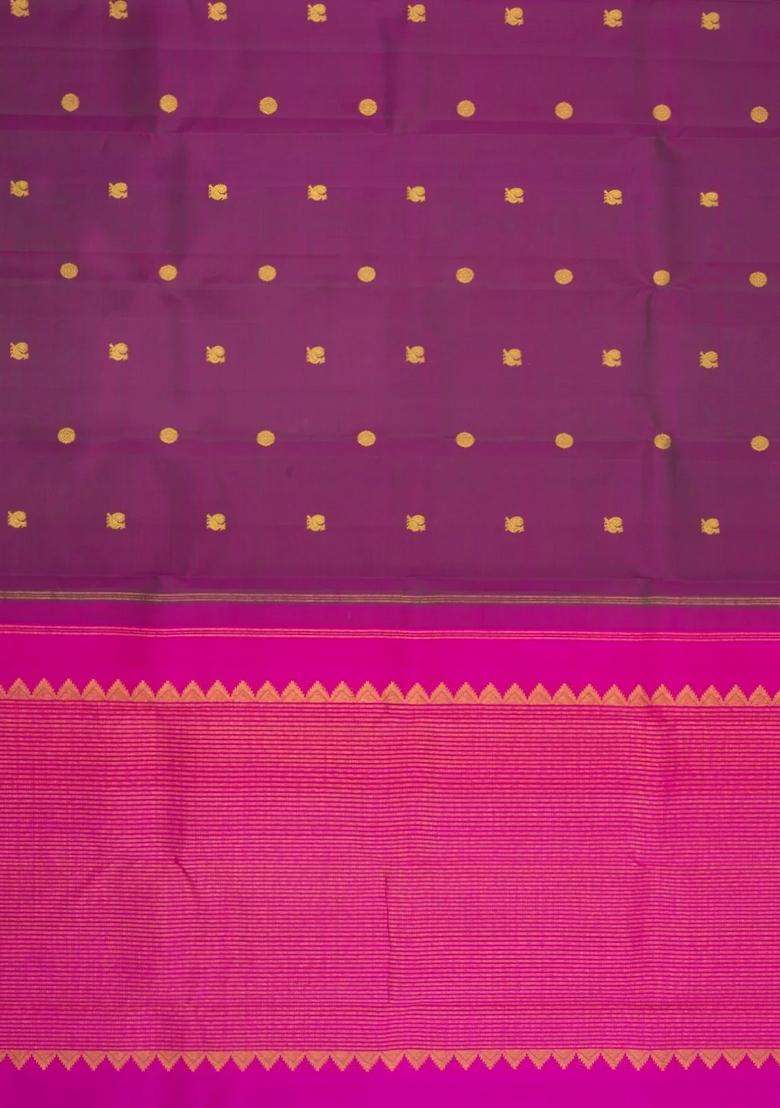 Magenta Handloom Kanchipuram Silk Saree With Zari Buttas With Buttas And Brocade Design For Women - Indya