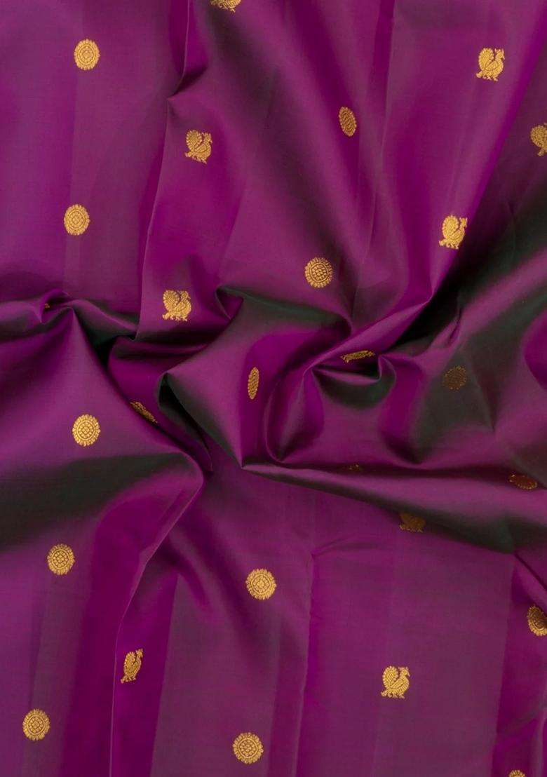 Magenta Handloom Kanchipuram Silk Saree With Zari Buttas With Buttas And Brocade Design For Women - Indya