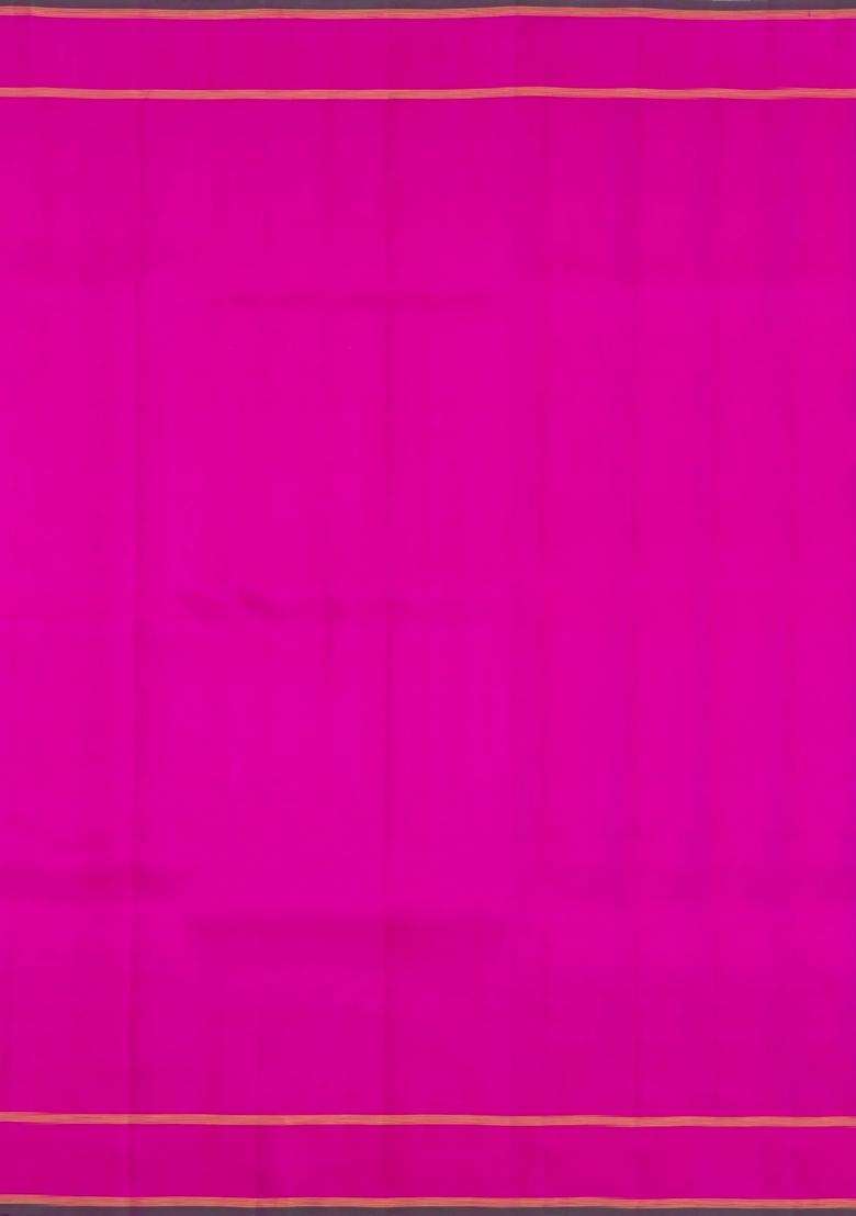 Magenta Handloom Kanchipuram Silk Saree With Zari Buttas With Buttas And Brocade Design For Women - Indya