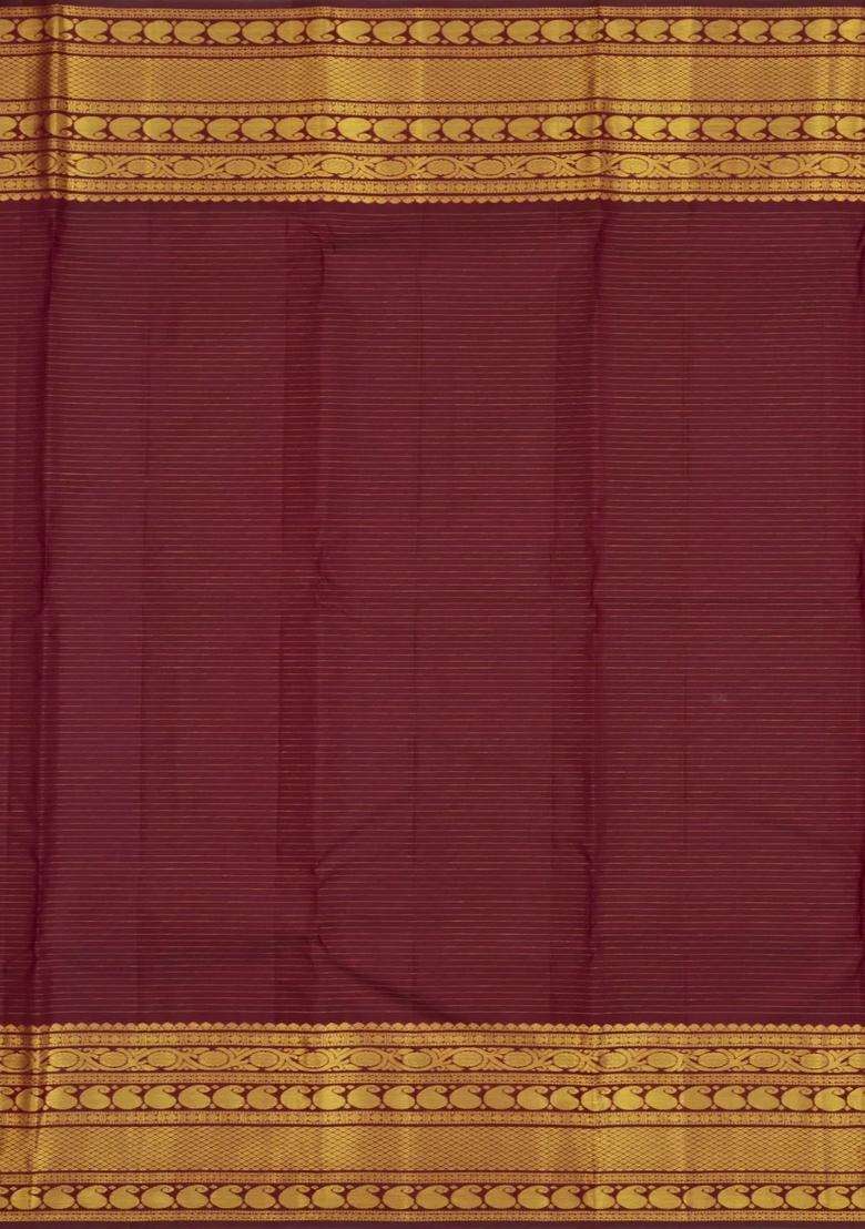 Dark Brown Handloom Kanchipuram Silk Saree With Zari Checks Buttas With Buttas And Brocade Design For Women - Indya