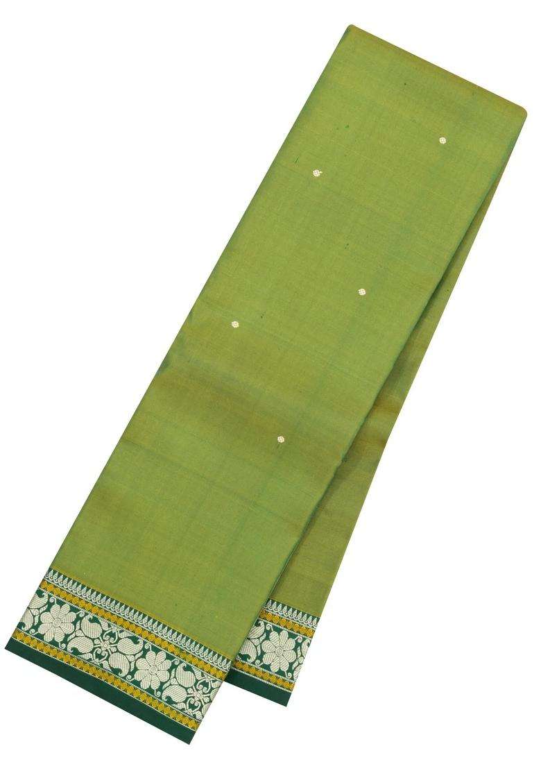 Leafy Green Handloom Kanchipuram Silk Saree With Buttas With Buttas And Brocade Design For Women - Indya