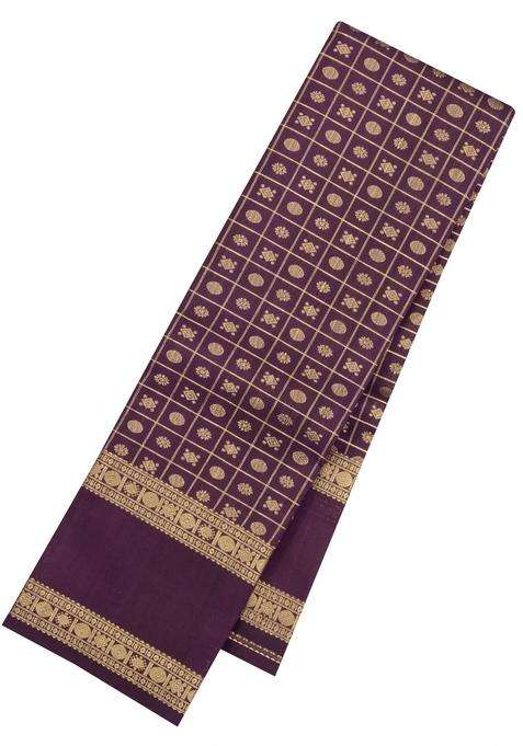 Dark Burgundy Handloom Kanchipuram Silk Saree With Zari Checks Buttas With Buttas And Brocade Design For Women