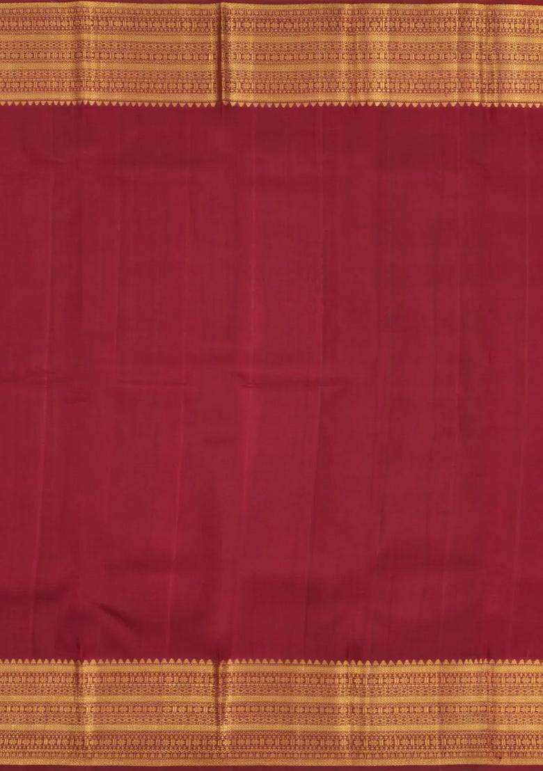 Black Green Handloom Korvai Kanchipuram Silk Saree With Checks With Korvai And Temple Border Design For Women - Indya