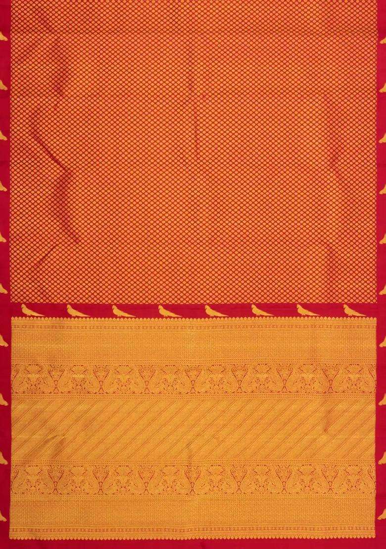 Crimson Handloom Kanchipuram Silk Saree With Floral Zari Motifs With Buttas And Brocade Design For Women - Indya