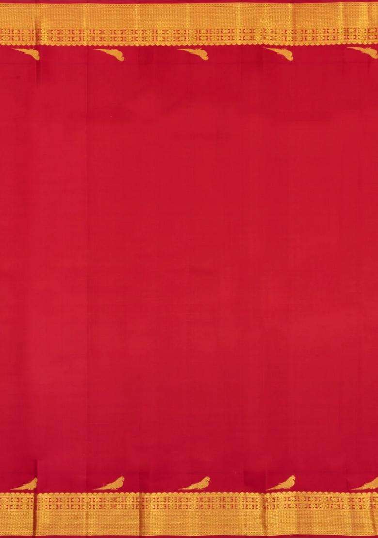 Crimson Handloom Kanchipuram Silk Saree With Floral Zari Motifs With Buttas And Brocade Design For Women - Indya