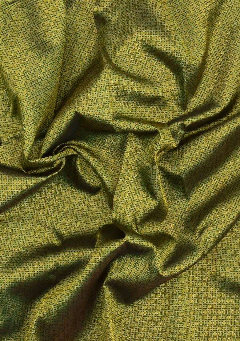 Grey Green Handloom Korvai Kanchipuram Silk Saree With Zari Motifs With Korvai And Temple Border Design For Women - Indya