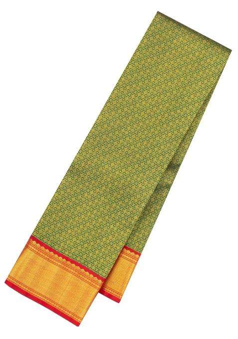 Grey Green Handloom Korvai Kanchipuram Silk Saree With Zari Motifs With Korvai And Temple Border Design For Women