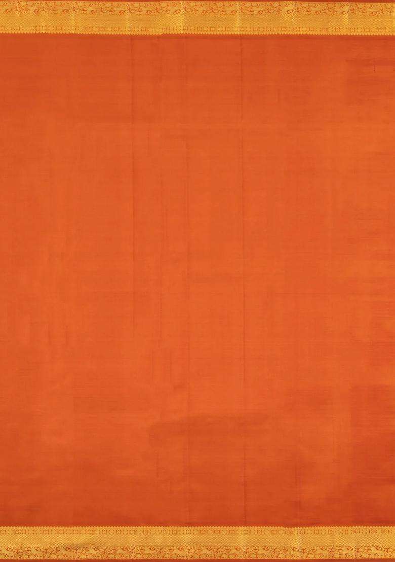Rust Handloom Kanchipuram Silk Saree With Stripes Buttas With Buttas And Brocade Design For Women - Indya