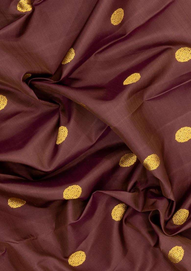 Brown Handloom Korvai Kanchipuram Silk Saree With Zari Buttas With Korvai And Temple Border Design For Women - Indya