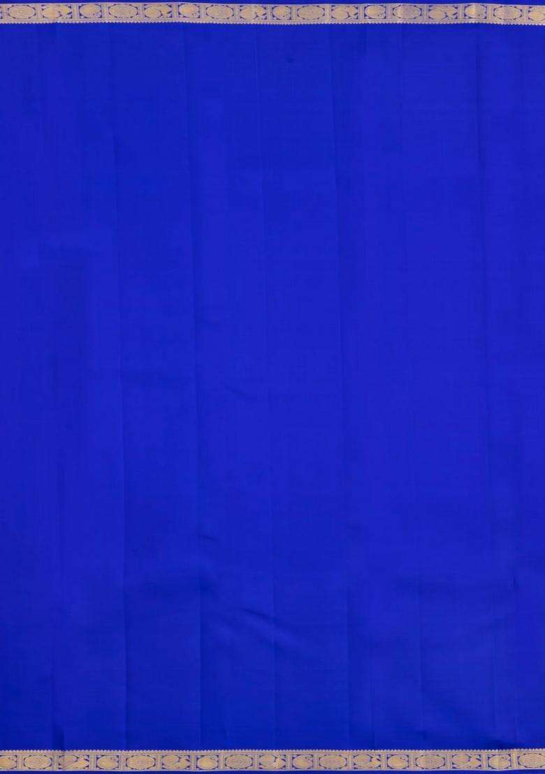 Blue Handloom Kanchipuram Silk Saree With Zari Buttas Border With Buttas And Brocade Design For Women - Indya
