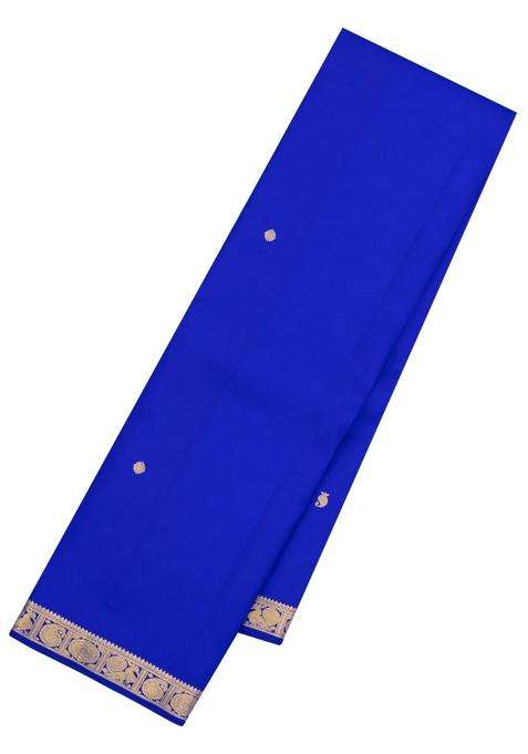 Blue Handloom Kanchipuram Silk Saree With Zari Buttas Border With Buttas And Brocade Design For Women