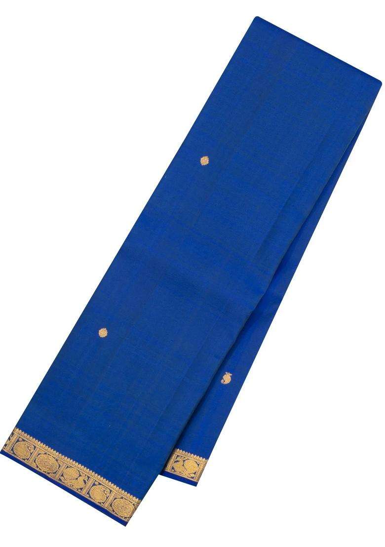 Blue Handloom Kanchipuram Silk Saree With Zari Buttas Border With Buttas And Brocade Design For Women - Indya