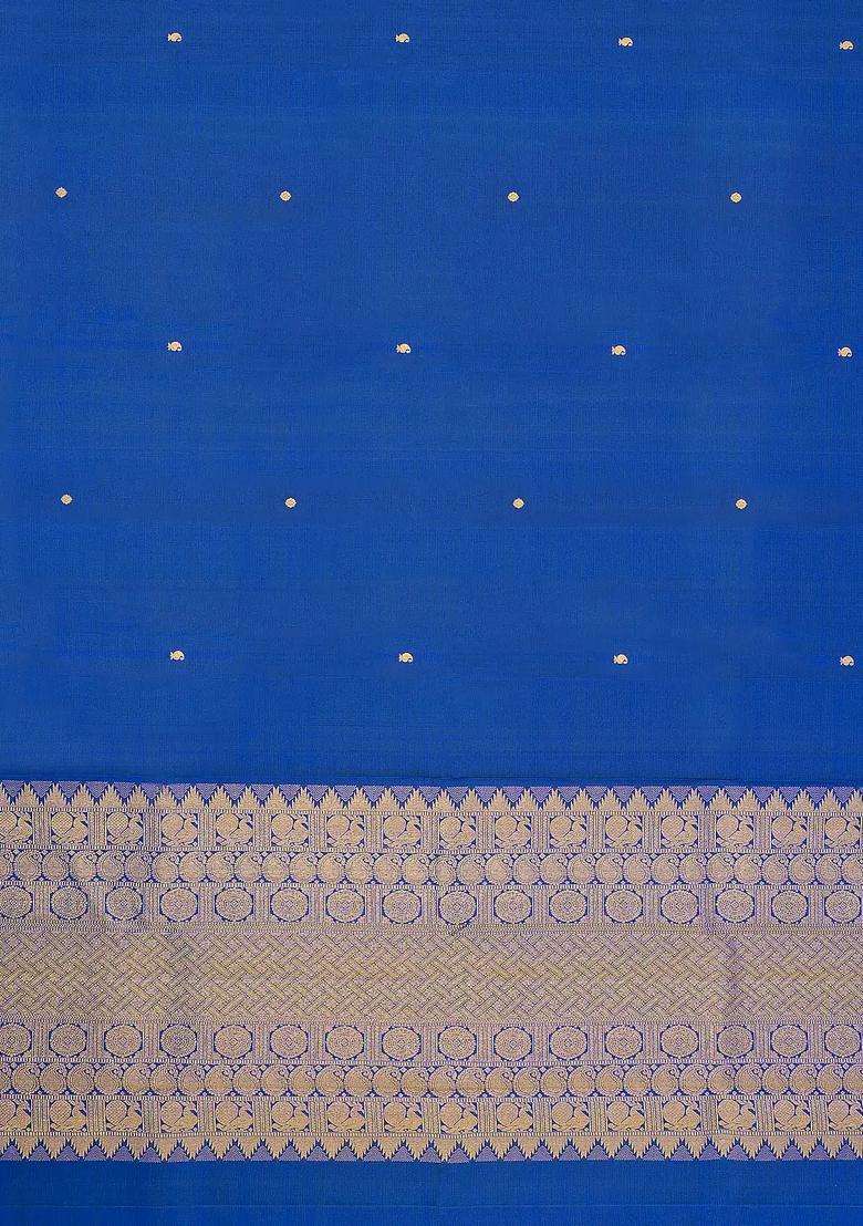 Blue Handloom Kanchipuram Silk Saree With Zari Buttas Border With Buttas And Brocade Design For Women - Indya