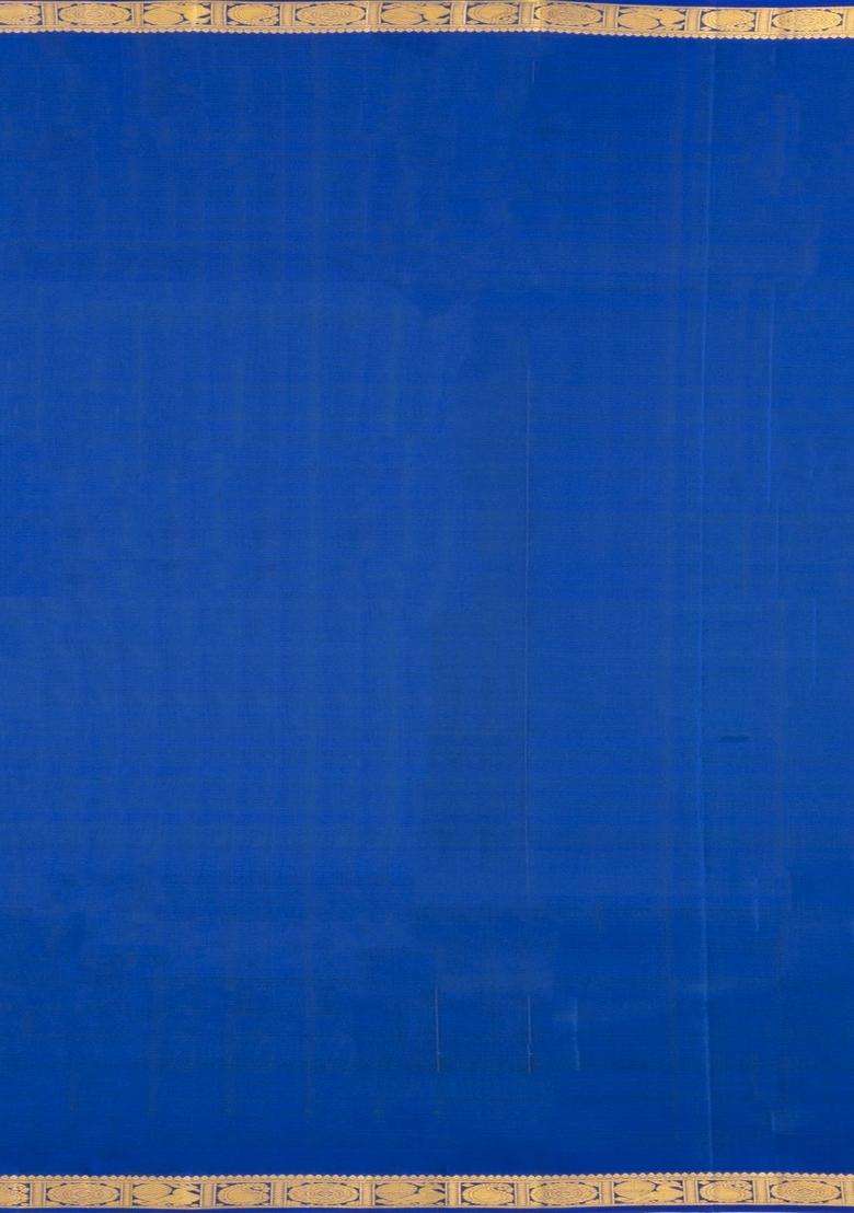Blue Handloom Kanchipuram Silk Saree With Zari Buttas Border With Buttas And Brocade Design For Women - Indya