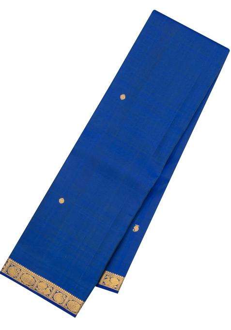 Blue Handloom Kanchipuram Silk Saree With Zari Buttas Border With Buttas And Brocade Design For Women