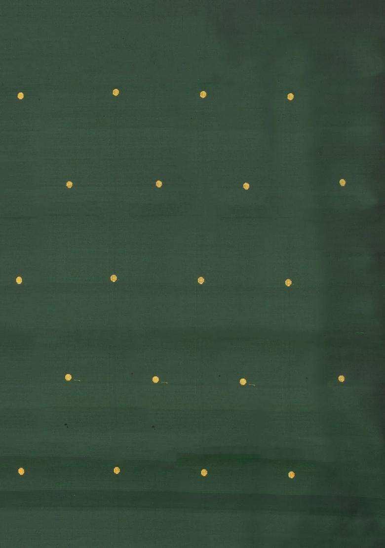 Bottle Green Handloom Kanchipuram Silk Saree With Buttas Temple Border With Korvai And Temple Border Design For Women - Indya