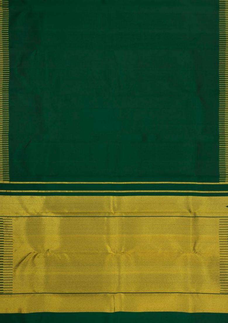 Dark Green Handloom Kanchipuram Silk Saree With Combtooth Border With Traditional Woven Design For Women - Indya