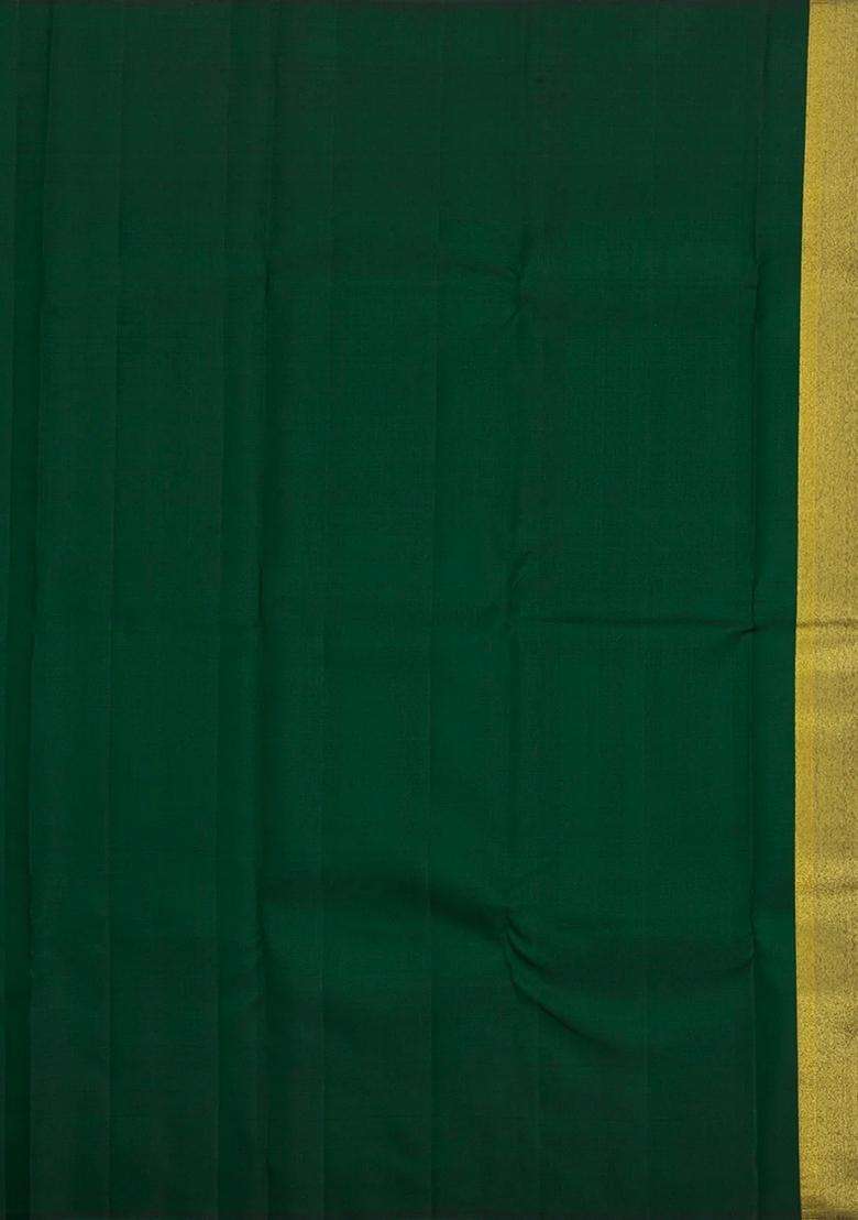 Dark Green Handloom Kanchipuram Silk Saree With Combtooth Border With Traditional Woven Design For Women - Indya