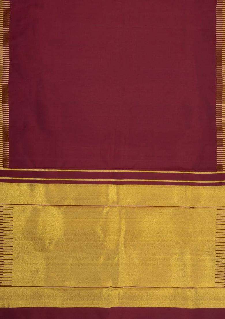 Maroon Handloom Kanchipuram Silk Saree With Combtooth Border With Traditional Woven Design For Women - Indya