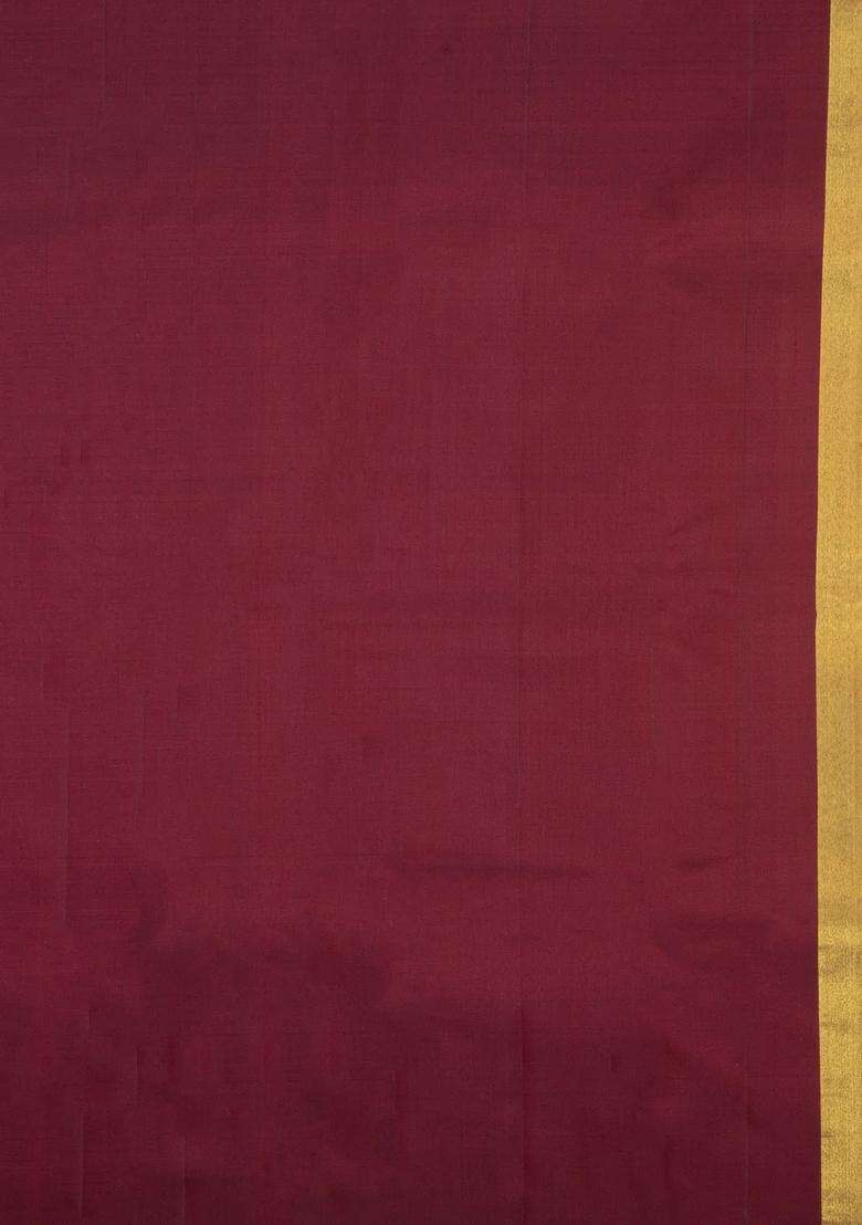 Maroon Handloom Kanchipuram Silk Saree With Combtooth Border With Traditional Woven Design For Women - Indya