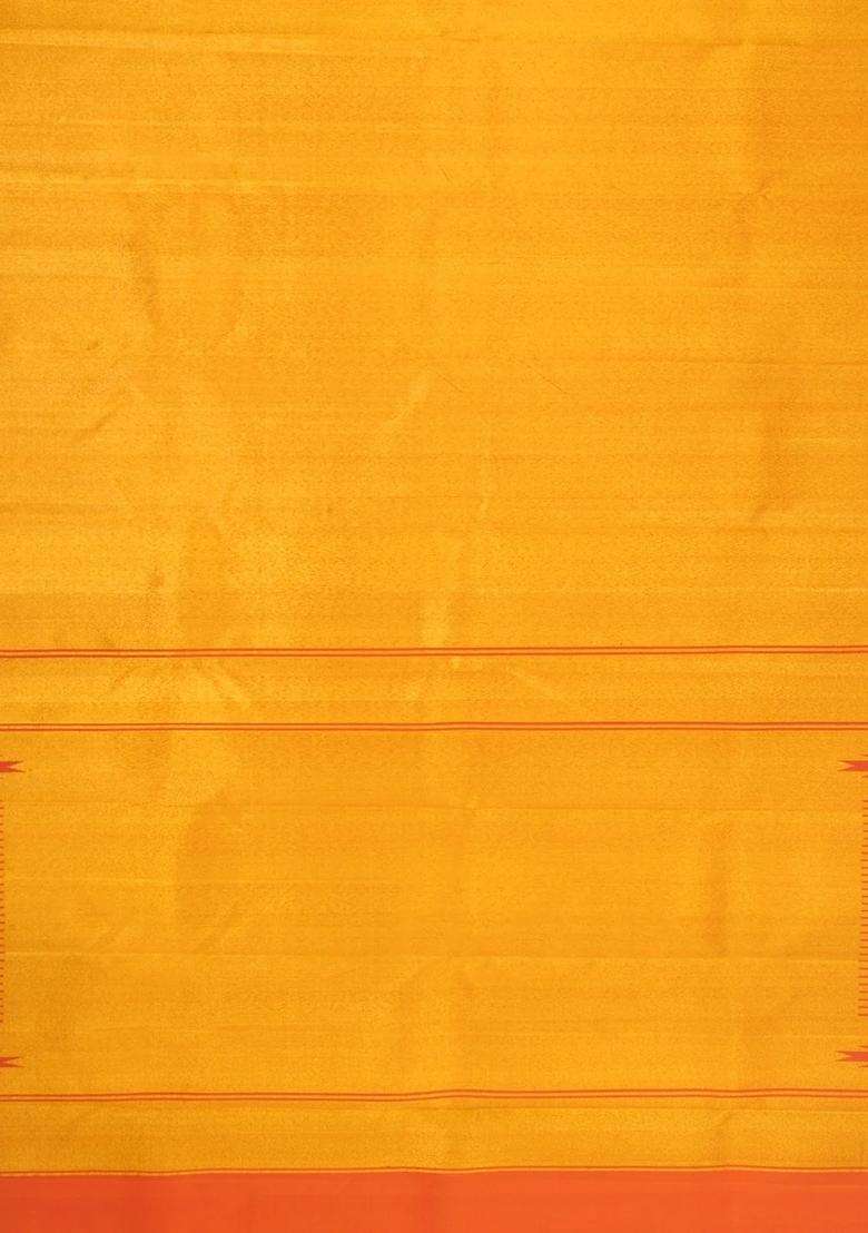 Gold Handloom Kanchipuram Silk Saree With Temple Border With Korvai And Temple Border Design For Women - Indya
