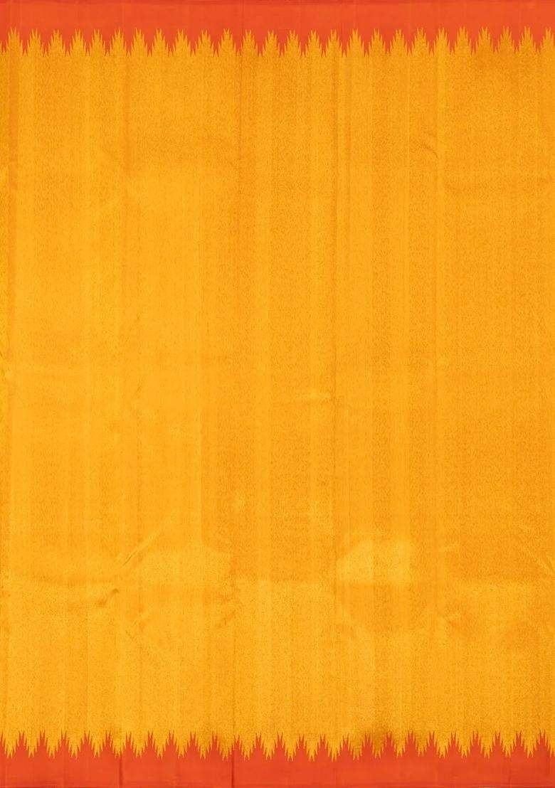 Gold Handloom Kanchipuram Silk Saree With Temple Border With Korvai And Temple Border Design For Women - Indya