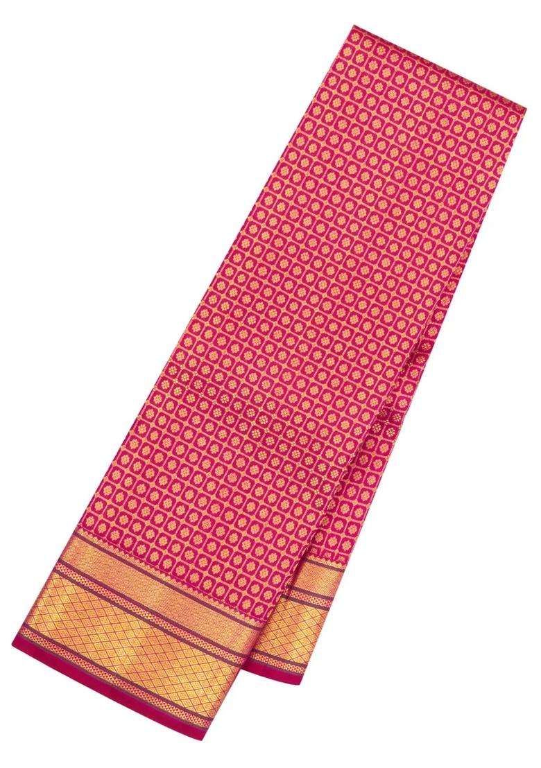 Pink Handloom Kanchipuram Silk Saree With Kamalam Motifs With Buttas And Brocade Design For Women - Indya