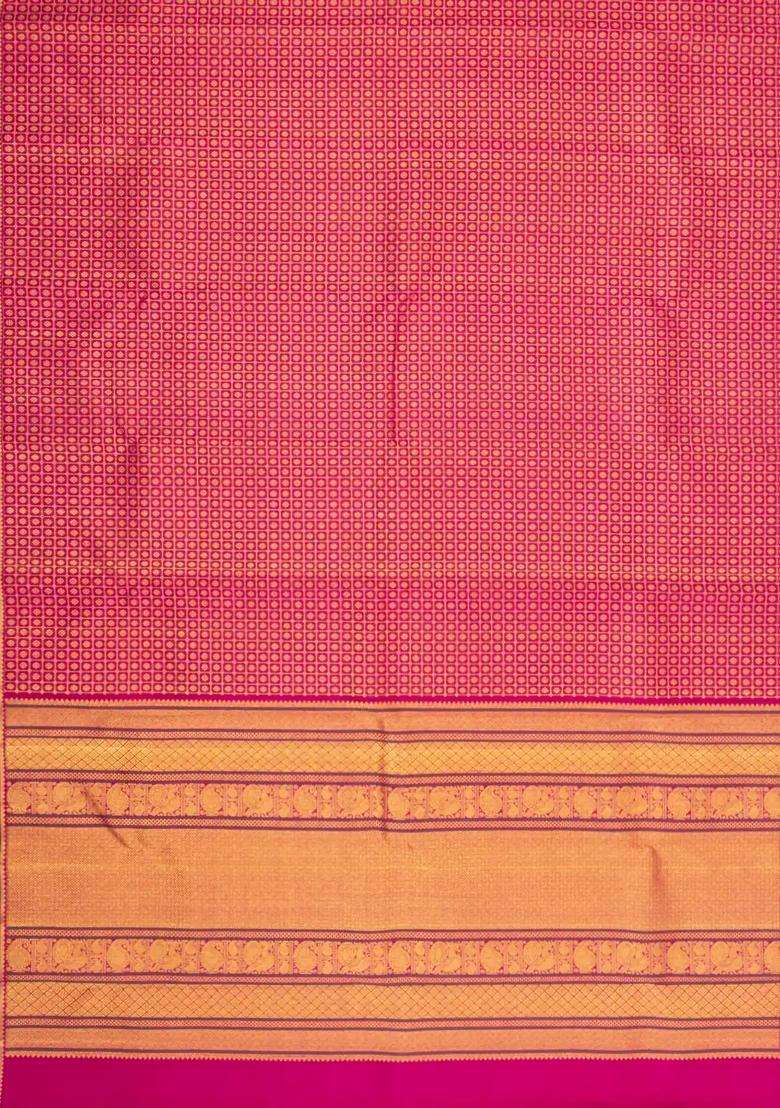 Pink Handloom Kanchipuram Silk Saree With Kamalam Motifs With Buttas And Brocade Design For Women - Indya