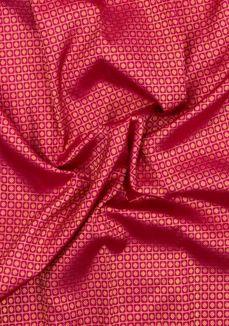 Pink Handloom Kanchipuram Silk Saree With Kamalam Motifs With Buttas And Brocade Design For Women - Indya