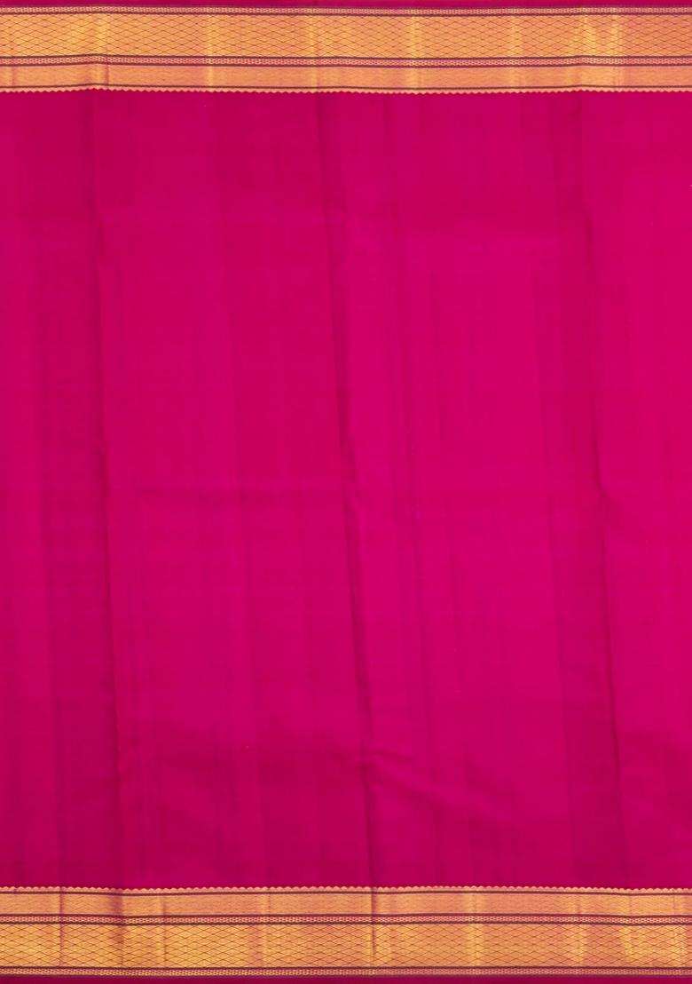 Pink Handloom Kanchipuram Silk Saree With Kamalam Motifs With Buttas And Brocade Design For Women - Indya