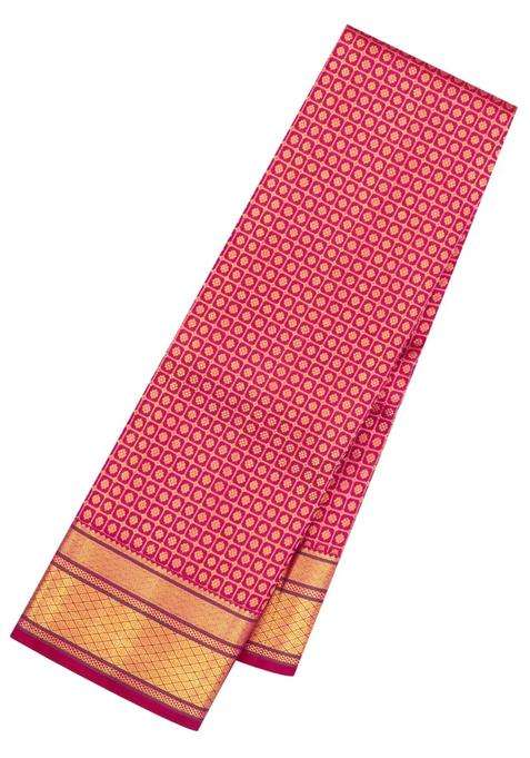 Pink Handloom Kanchipuram Silk Saree With Kamalam Motifs With Buttas And Brocade Design For Women