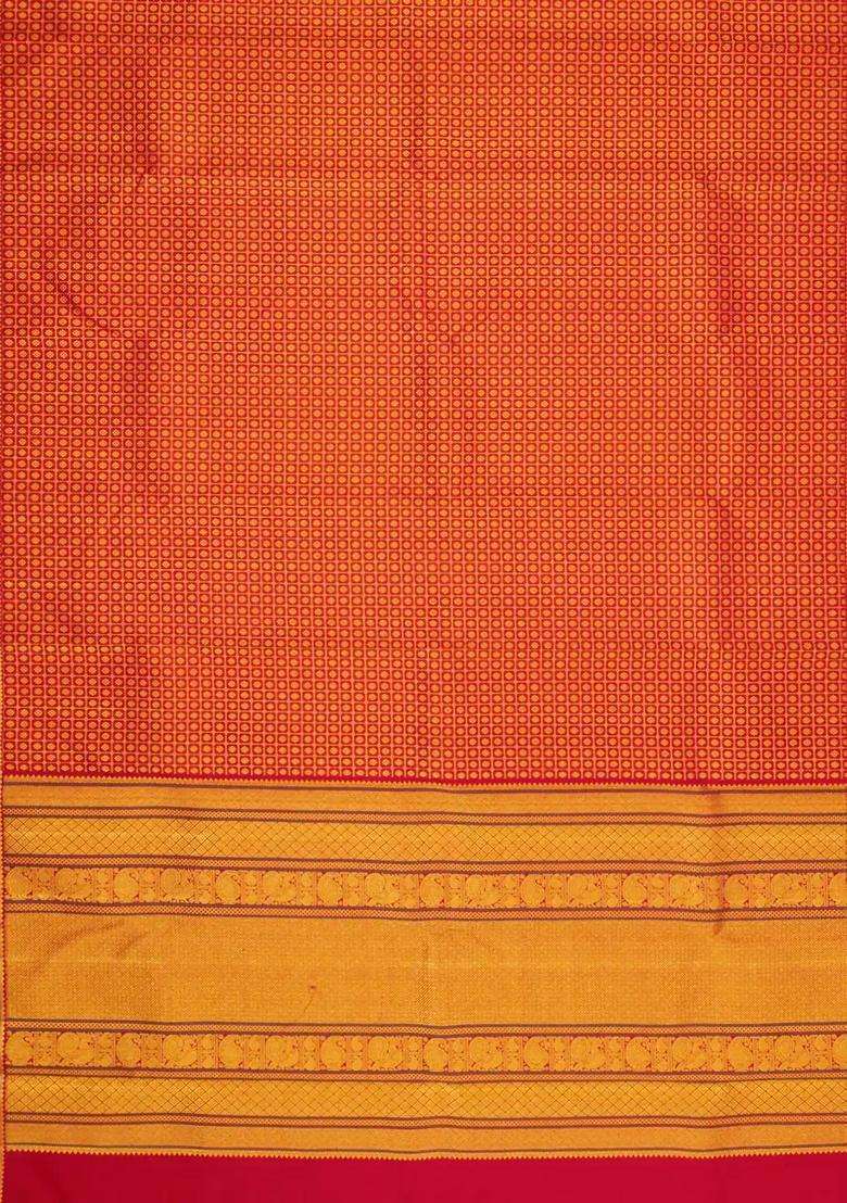 Crimson Handloom Kanchipuram Silk Saree With Kamalam Motifs With Buttas And Brocade Design For Women - Indya