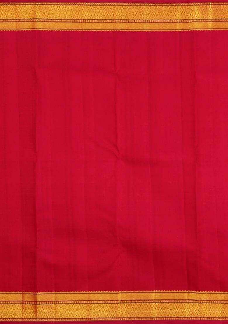 Crimson Handloom Kanchipuram Silk Saree With Kamalam Motifs With Buttas And Brocade Design For Women - Indya