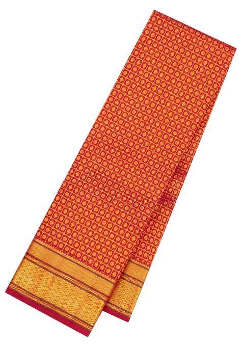 Crimson Handloom Kanchipuram Silk Saree With Kamalam Motifs With Buttas And Brocade Design For Women