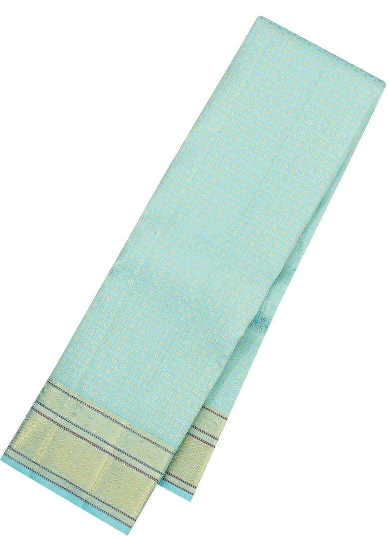 Turquoise Handloom Kanchipuram Silk Saree With Kamalam Motifs With Buttas And Brocade Design For Women - Indya