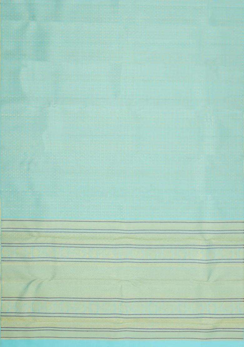Turquoise Handloom Kanchipuram Silk Saree With Kamalam Motifs With Buttas And Brocade Design For Women - Indya