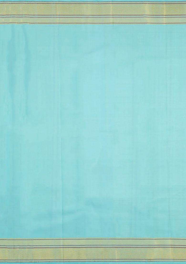 Turquoise Handloom Kanchipuram Silk Saree With Kamalam Motifs With Buttas And Brocade Design For Women - Indya
