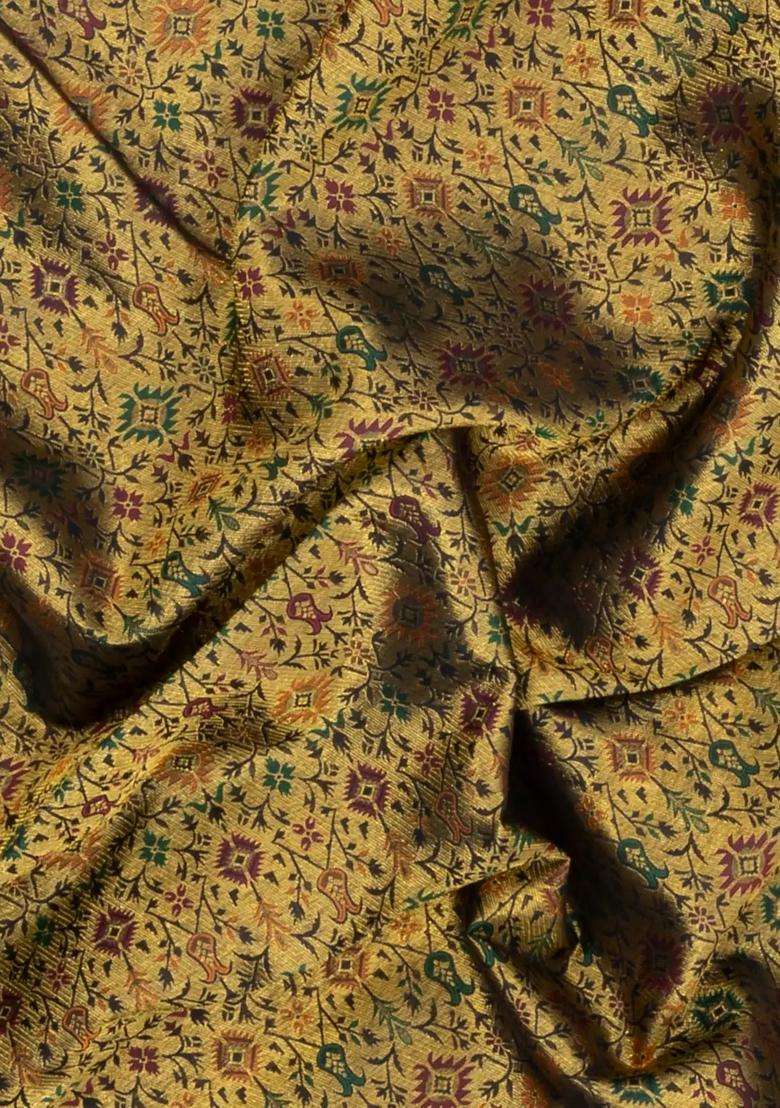 Black Handloom Kanchipuram Silk Saree With Meena Floral Motifs With Buttas And Brocade Design For Women - Indya