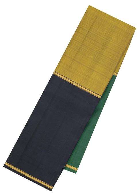 Olive Green Handloom Kanchipuram Silk Saree With Ganga Jamuna Border With Traditional Woven Design For Women